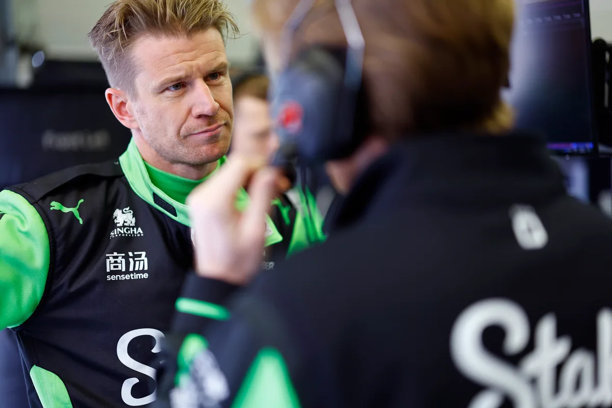 Nico Hulkenberg of Germany and Stake F1 Team Kick Sauber looks on in the garage during day two of F1 Testing at Bahrain International Circuit on February 27, 2025 in Bahrain, Bahrain. 